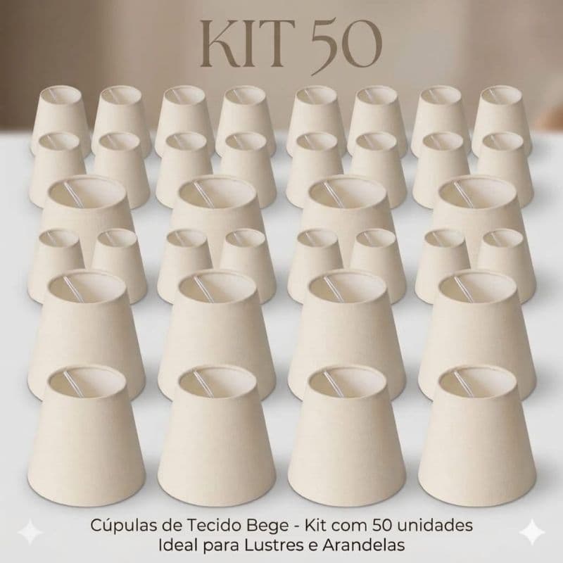 Kit 50 Cúpulas de Tecido algodão  pinça para Lustres e Arandelas