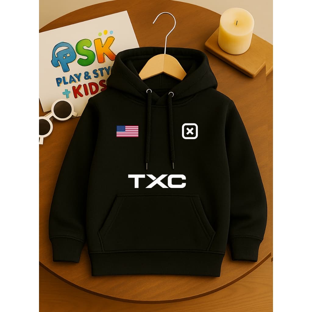 Agasalho Infantil TXC EUA Blusa de Frio Canguru Moletom Premium Com Capuz Flanelado 100% Algodão
