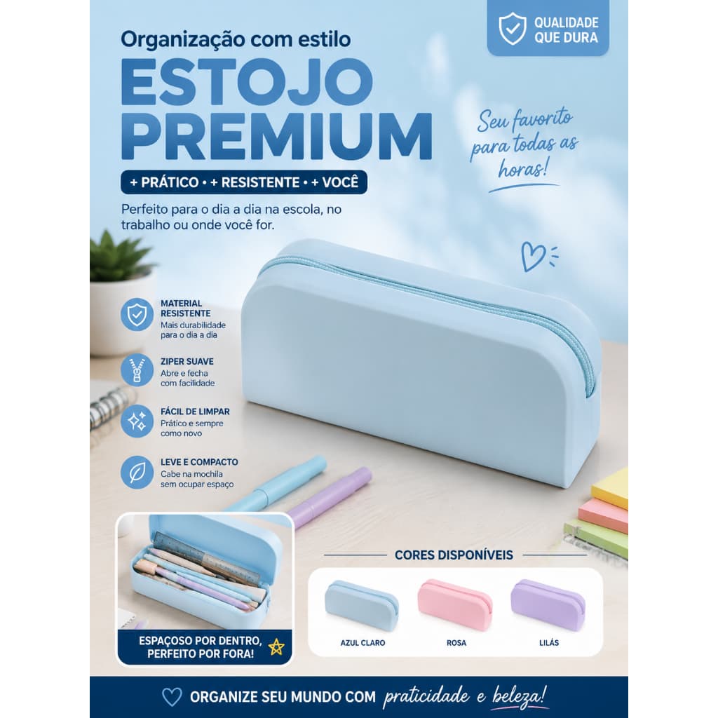 Estojo Silicone Brw Azul Pastel 190mm X 50mm X 70mm Azul-claro