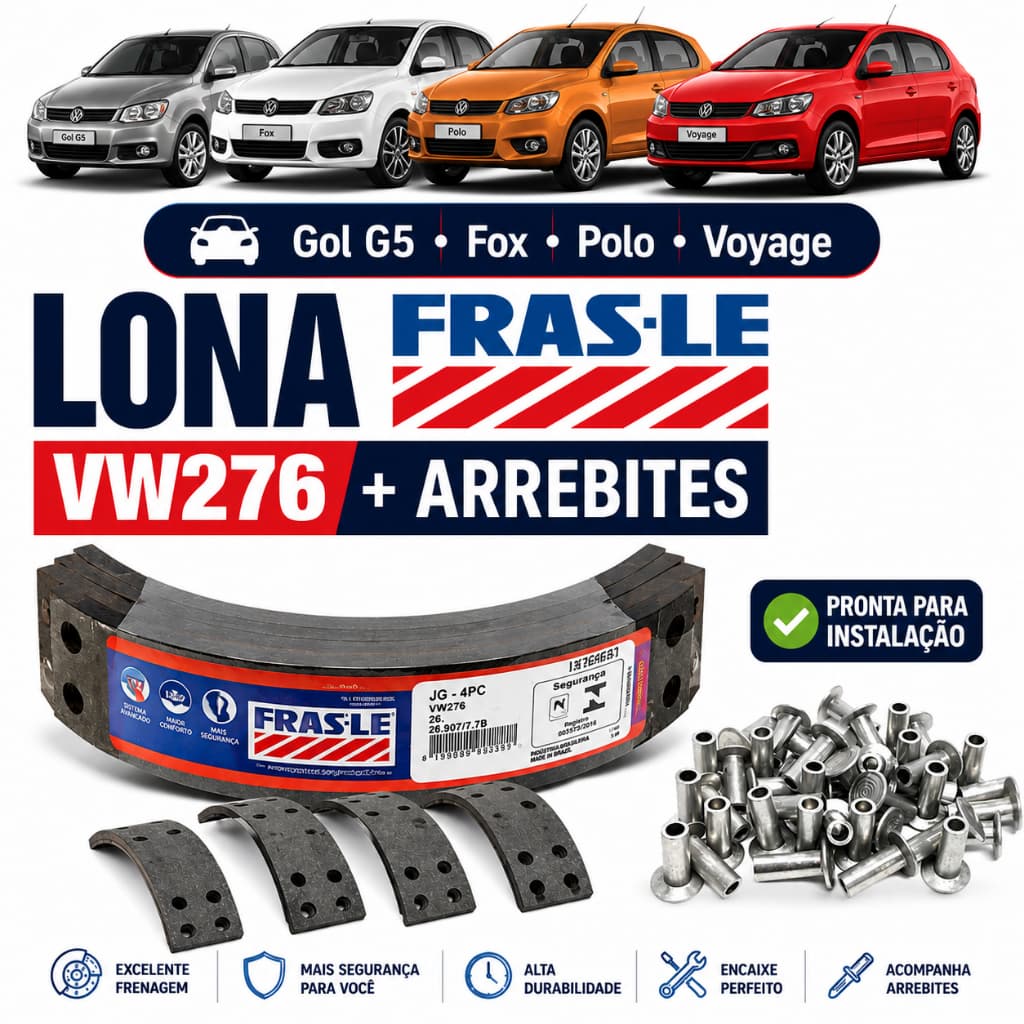 Lona de Freio Fras-le VW276 Gol G5 Fox Polo Voyage Traseira Jogo