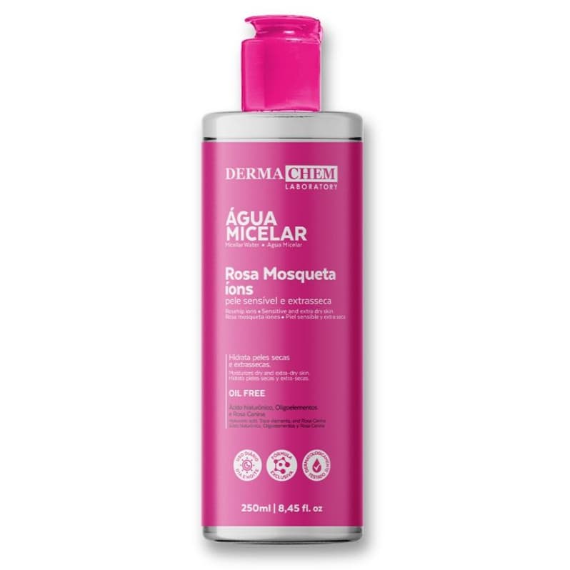 Água Micelar Rosa Mosqueta Dermachem 250ml Limpeza Facial Hidratante para Pele Sensível