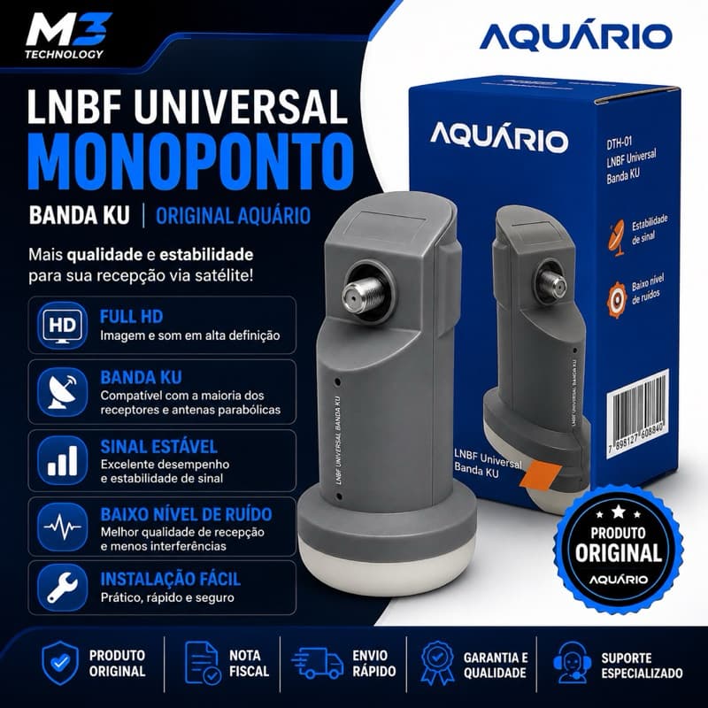 LNBF Universal Monoponto Aquário Banda KU Original HDTV Full HD DTH-01