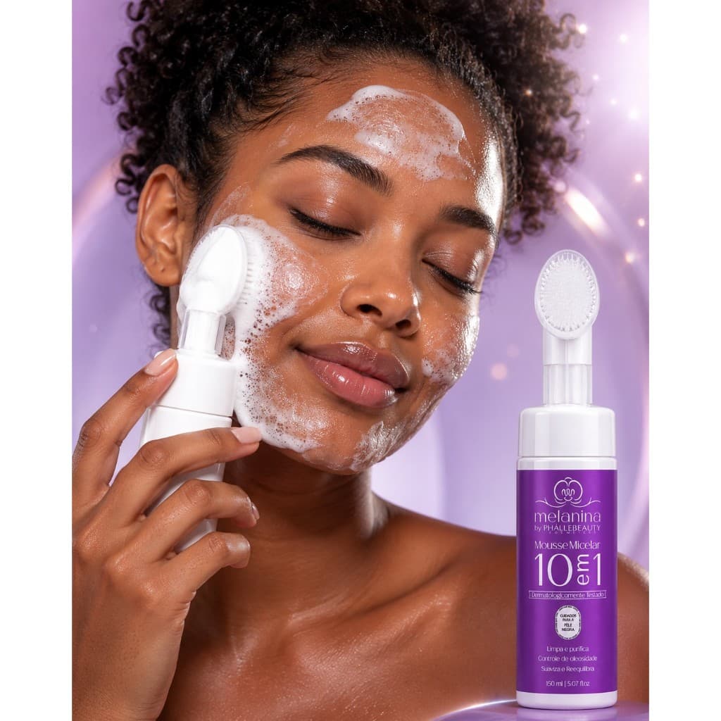 Mousse Micelar Melanina Pele Profunda Removedor Maquiagem Sabonete Facial Hidratante 10 em 1 Melanina Limpa Purifica