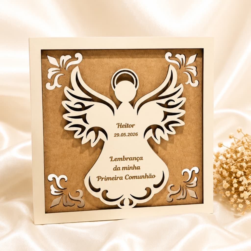 Lembrancinha Primeira Comunhão Anjo em MDF - 5 unidades