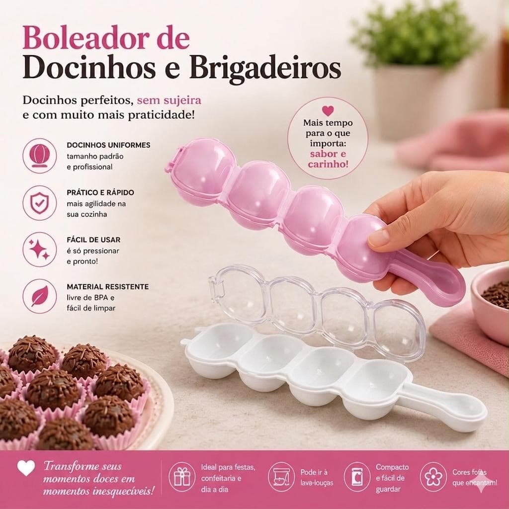 Kit Boleador Chocalho de Brigadeiros Enrolador Modelador Beijinho Doces