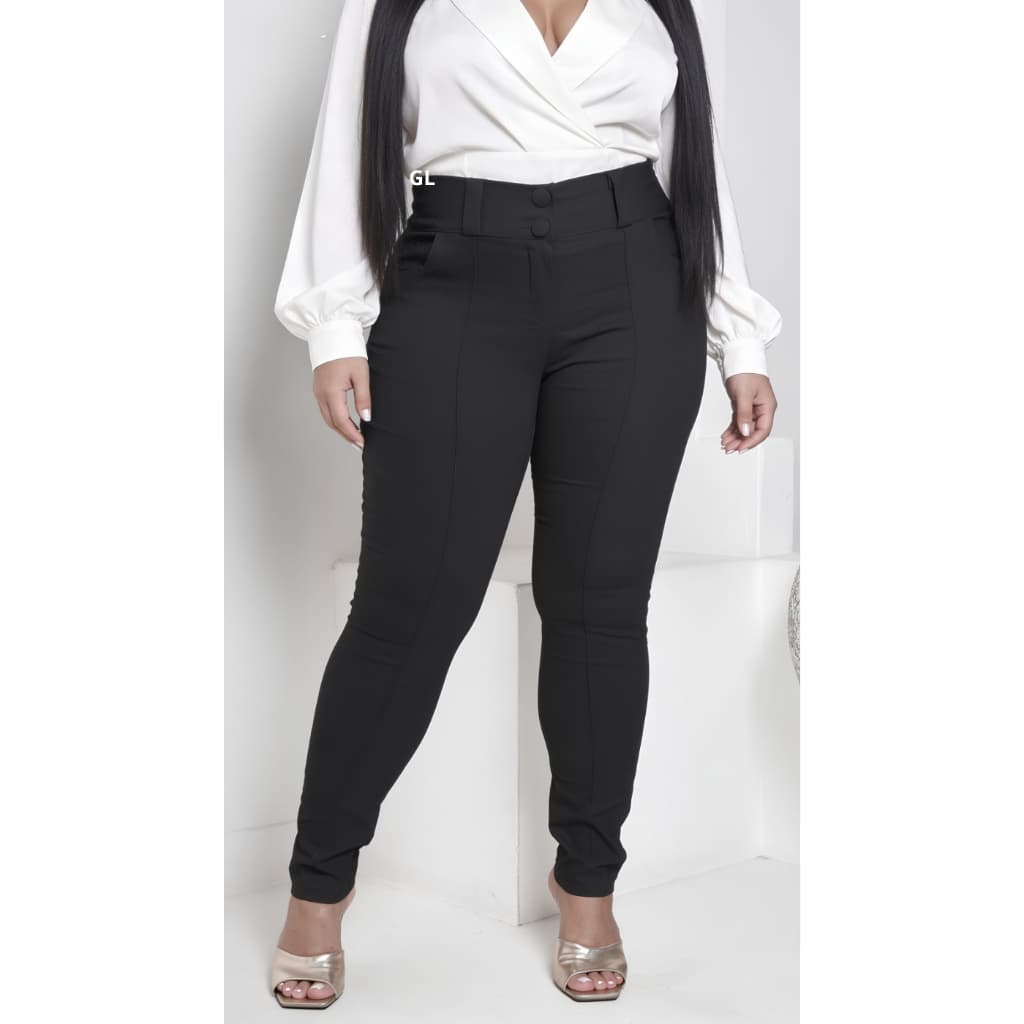 Calça Plus Size Feminino Social Tecido Bengaline com Botões e ciper