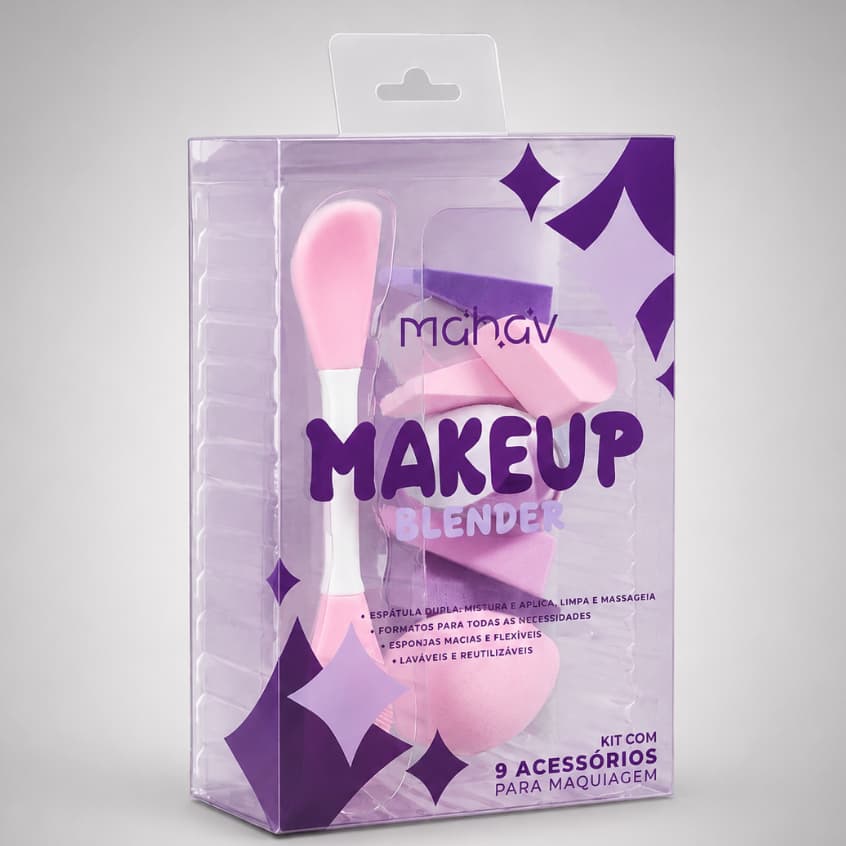 Kit Makeup Blender Mahav 9 Peças Esponjas para Maquiagem + Espátula Dupla - Acessórios