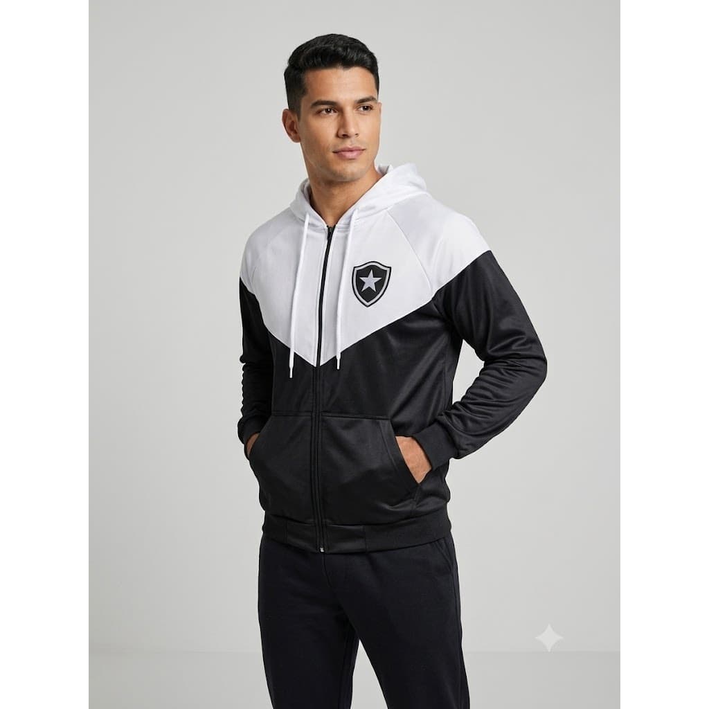 Jaqueta Botafogo Masculina Feminina Unissex Capuz Zíper Torcida Futebol Esportiva Casual Confortável Blusa Frio Top Look