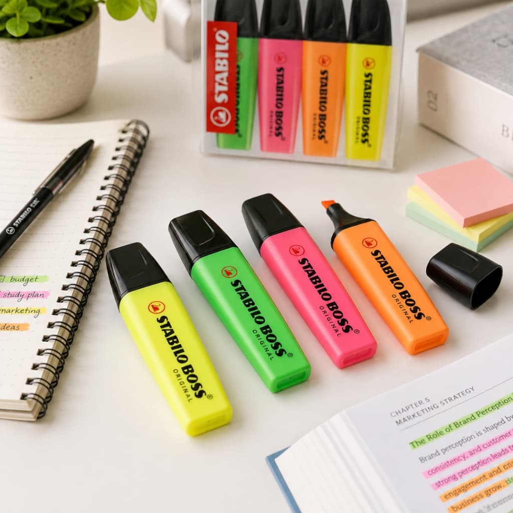 Marca Texto Neon Stabilo Boss 4 Cores Caneta Fluorescente