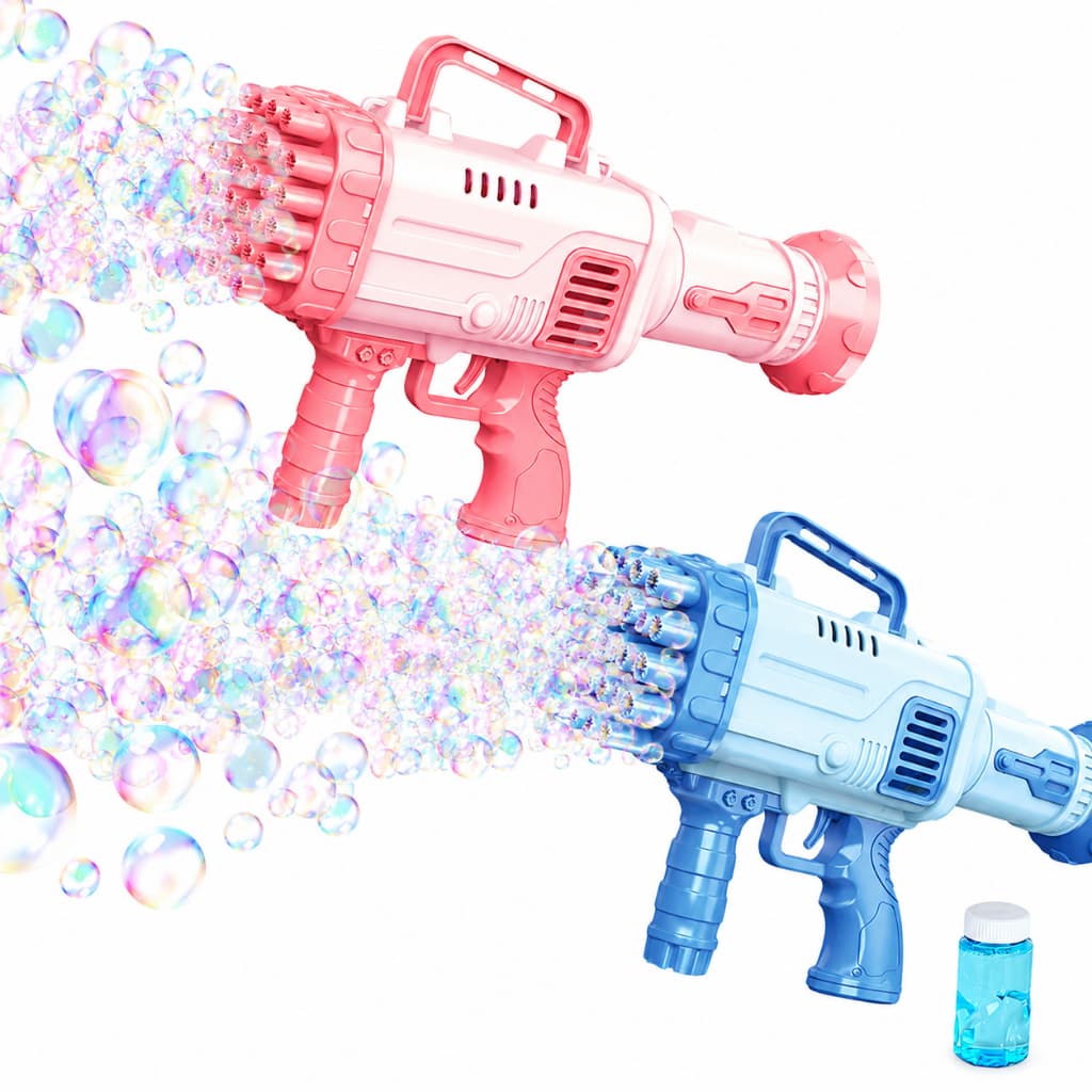 Bazuka Lançador De Bolhas De Sabão 32 Furos Automática Infantil Azul E Rosa