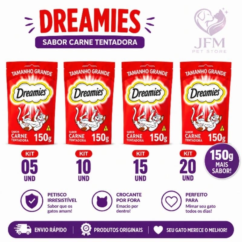 DREAMIES 150g  Petisco para gato sabor Carne  KIT 05 /10/15 ou 20 und