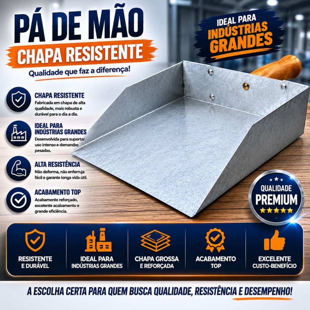 Pá De Lixo Metal Aço  Galvanizado Cabo Curto Limpeza Geral