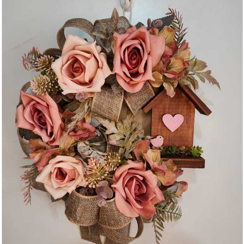 Guirlanda Adorno Floral media Bem-Vindo Casinha Decorativa flores outonadas