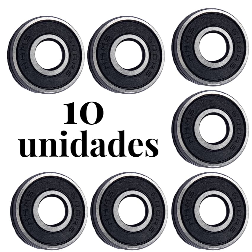 Kit 10 Rolamentos 608Rs 8x22x7 mm adequado para motores e polias.
