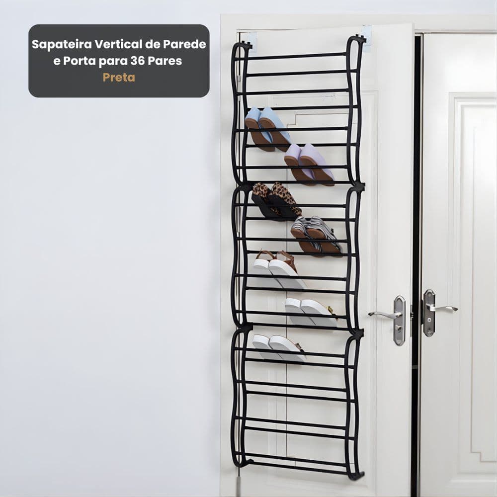 sapateira de parede e porta vertical preta com espaço para 36 pares organizador sapatos multiuso