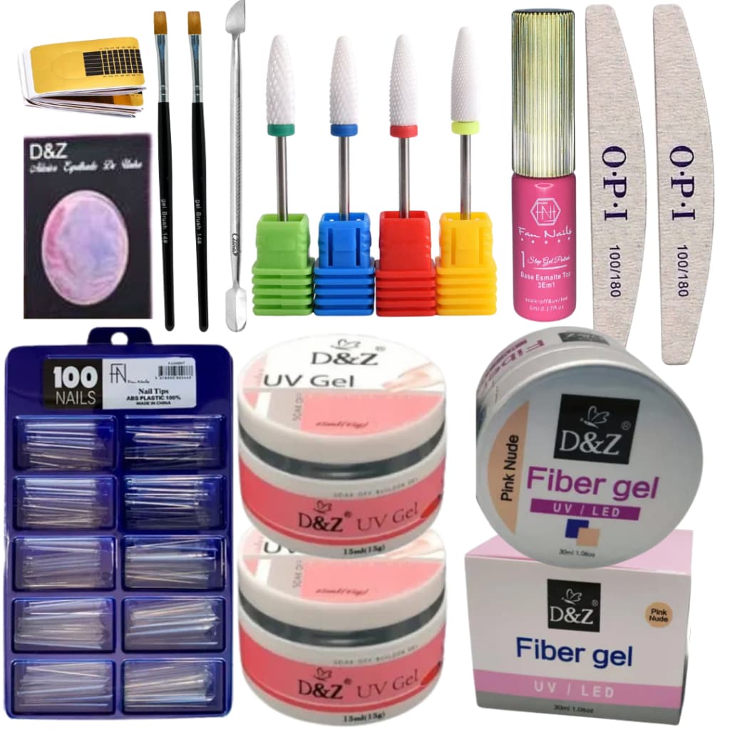 Kit Reposição Materiais de Unha De Gel Profissional + Fibra Moldes Tips Lixas Prep