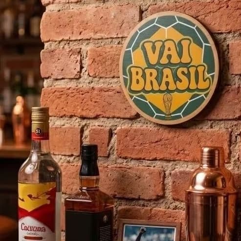 Placa decorativa Brasil Copa do Mundo Vai Brasil Hexa
