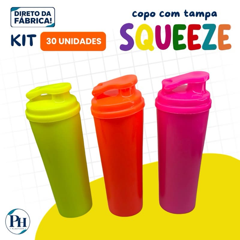 KIT 30 COPOS LONG DRINK 330ML COM TAMPA SQUEEZE | FESTAS, EVENTOS E LEMBRANCINHAS