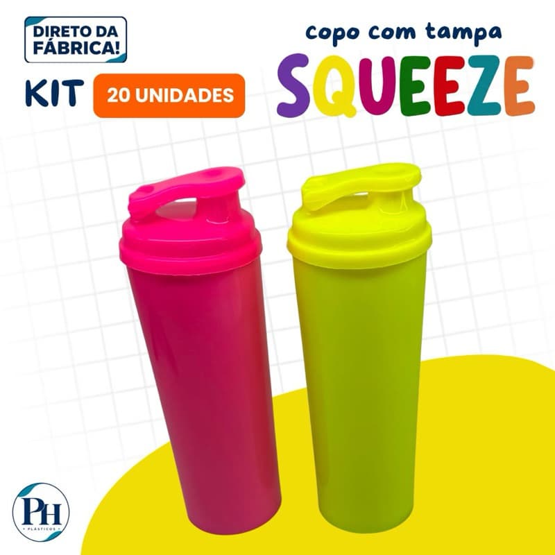 KIT 20 UNIDADES COPO LONG DRINK COM TAMPA SQUEEZE 330ML | FESTAS E LEMBRANCINHAS