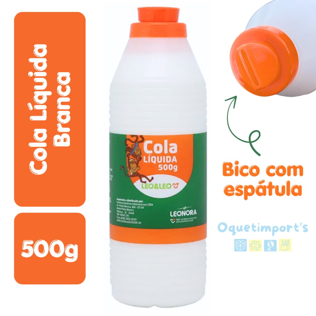 Cola Escolar Branca Grande 500g Leo&Leo Não Tóxica E Lavável Com Espátula Aplicadora