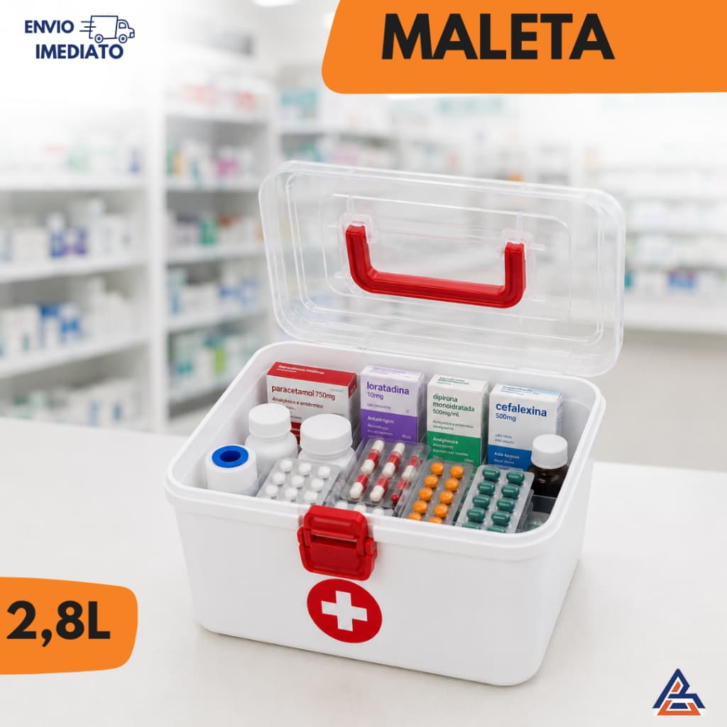 Maleta Caixa 2,8 L Organizadora Primeiros Socorros Curativos e Medicamentos Nitron