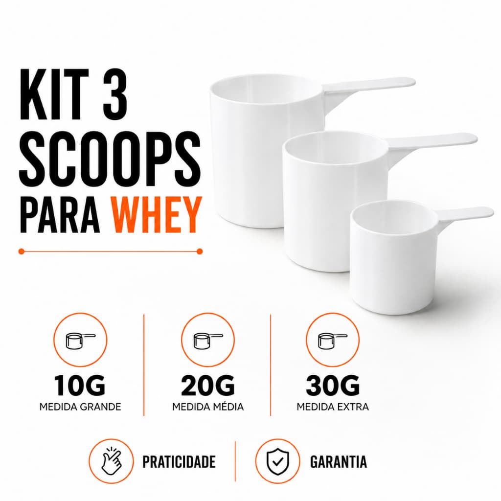 Kit Scoop Whey 10g 30g 50g Dosador Colher Medidora Dosadora Proteína Creatina Suplemento em Pó