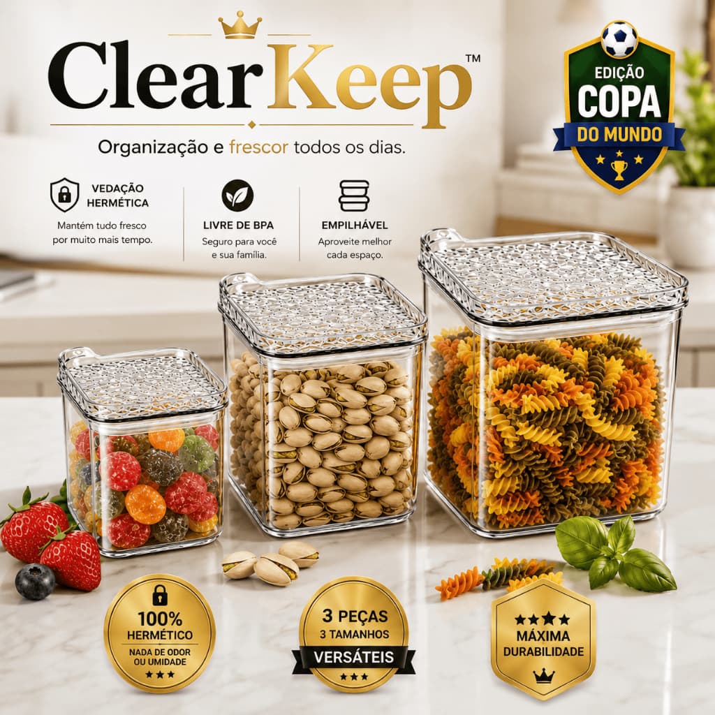 Kit 3 Potes Herméticos Quadrados com Tampa Vedação Segura BPA Free Organizador de Alimentos