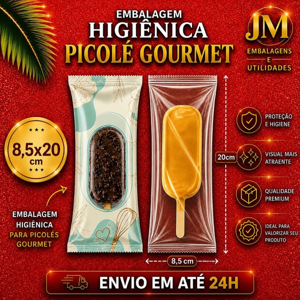 Embalagem Higiênica Picole Gourmet Pudim Ituzinho Geladinho Paleta 8,5x20cm (pct 200 Unidades)