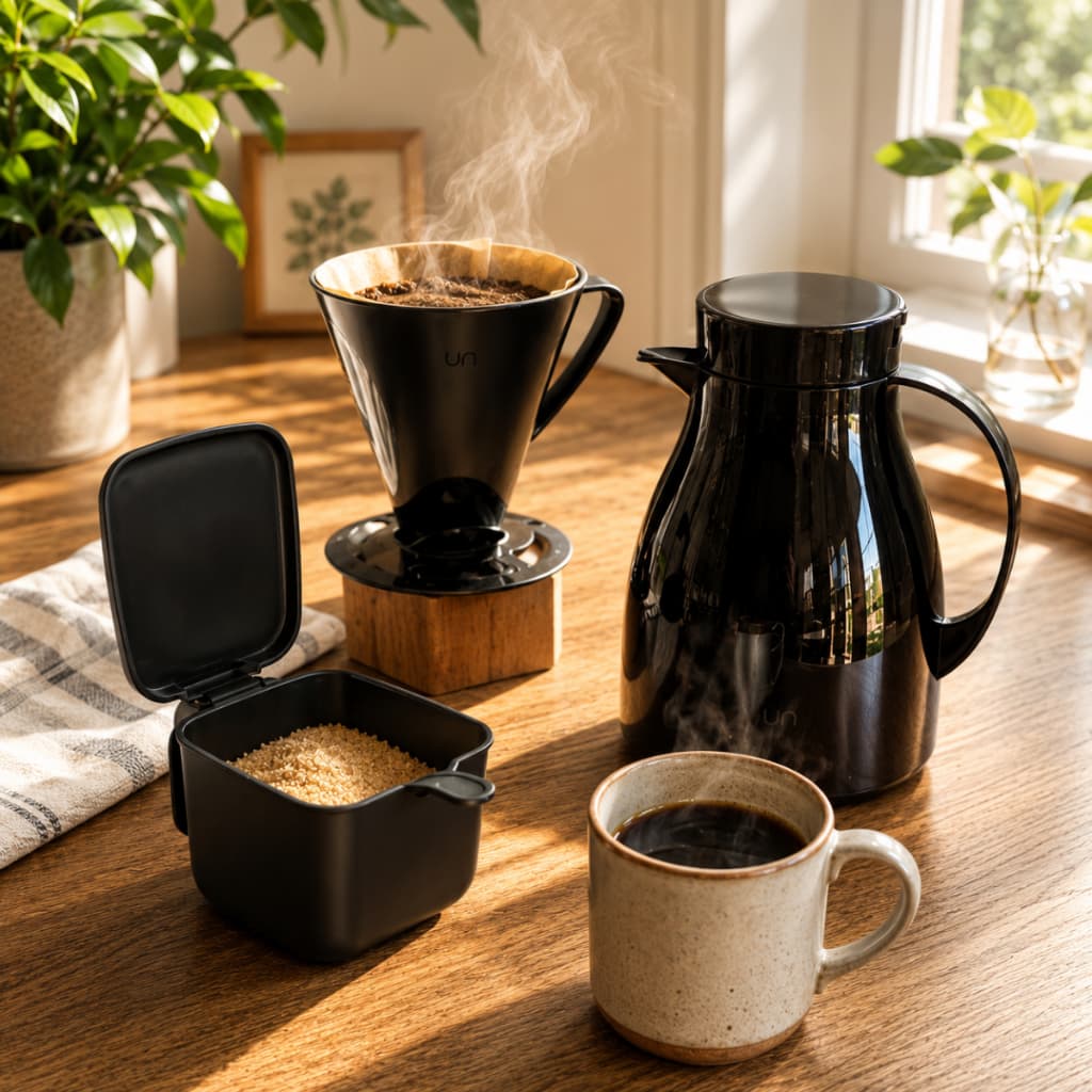 Kit Garrafa Térmica Gatilho Açucareiro Suporte Filtro Coador Café Chá Cozinha