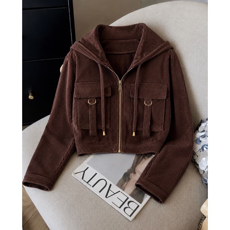 Jaqueta Feminina Veludo Com Ziper e Capuz Moda Inverno Tendencia
