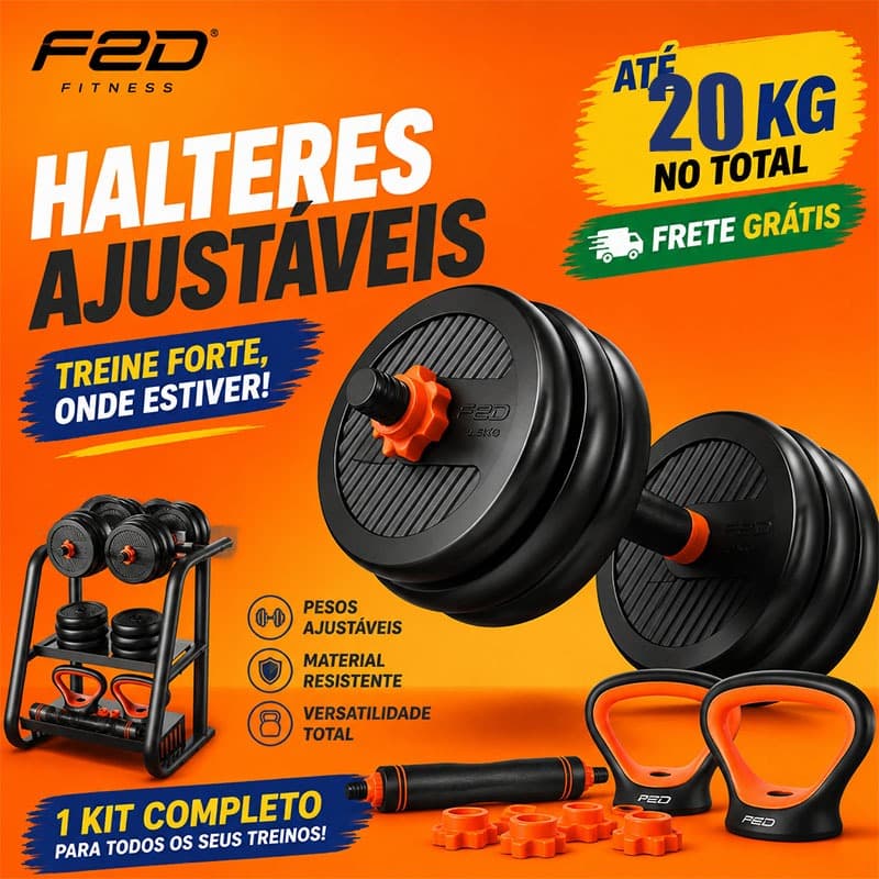 Kit Halteres Barato 20kg 5 em 1 Ajustáveis Emborrachado Promoção Treino em Casa Fitness Completo