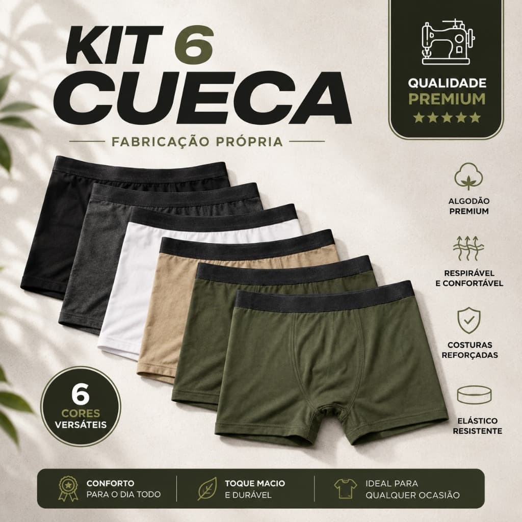 Kit 6 Cuecas algodao e elastano fabricação própria