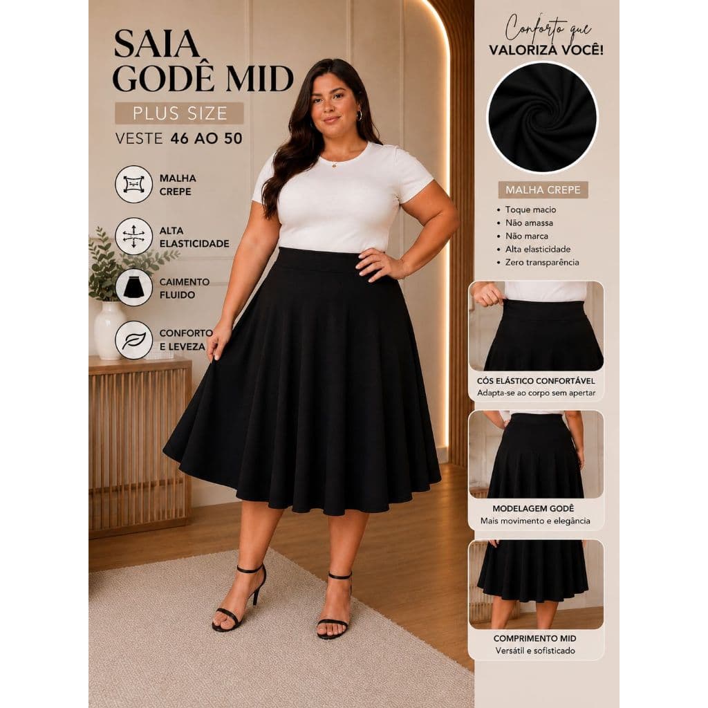SAIA RODADA MIDFEMININO NA MALHA MACIA E CONFORTAVEL MODA MODESTIA SAIA GODE E EVANGELICA