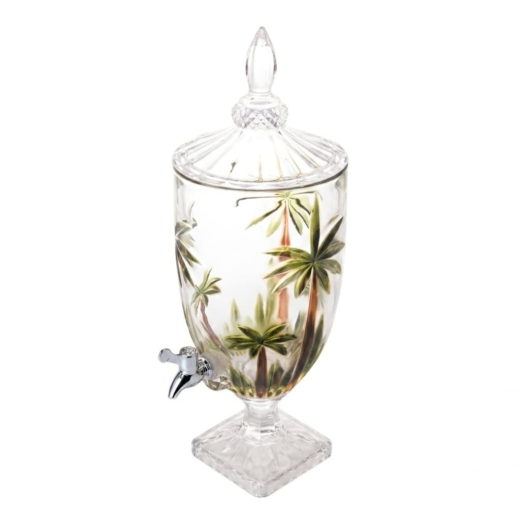 Dispenser Suqueira de Cristal C/Pé e Tampa Palm Tree Handpaint 4 Litros Wolff
