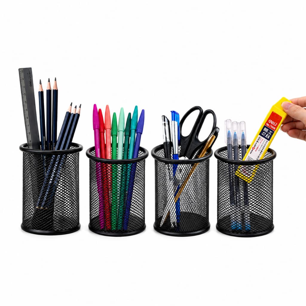 Porta Caneta Organizador De Mesa Aramado Metal Preto Escritório Home Office