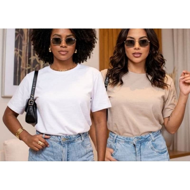 Kit 2 Camiseta Feminina Básica 100% Algodão Várias Cores