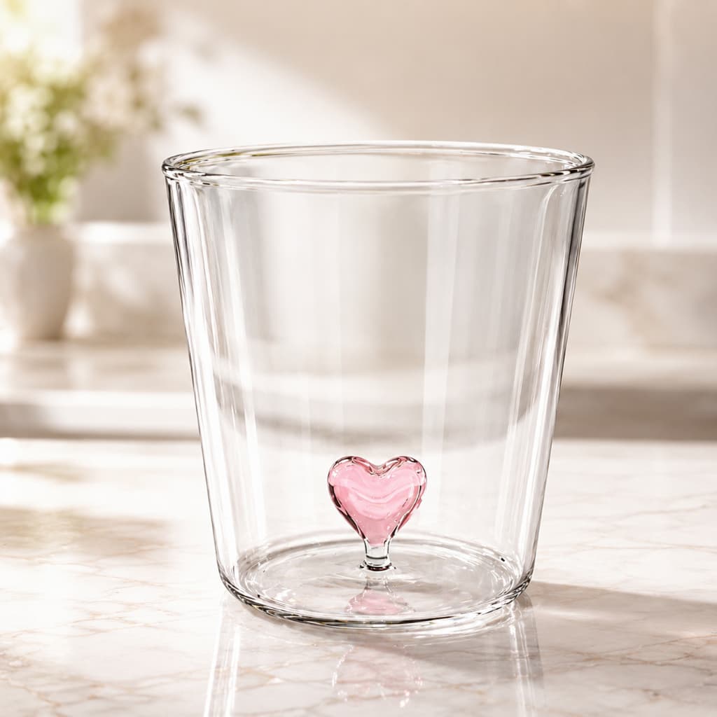Copo de Vidro com Coração 350ml Borossilicato Resistente Elegante Café Chá Presente 3D