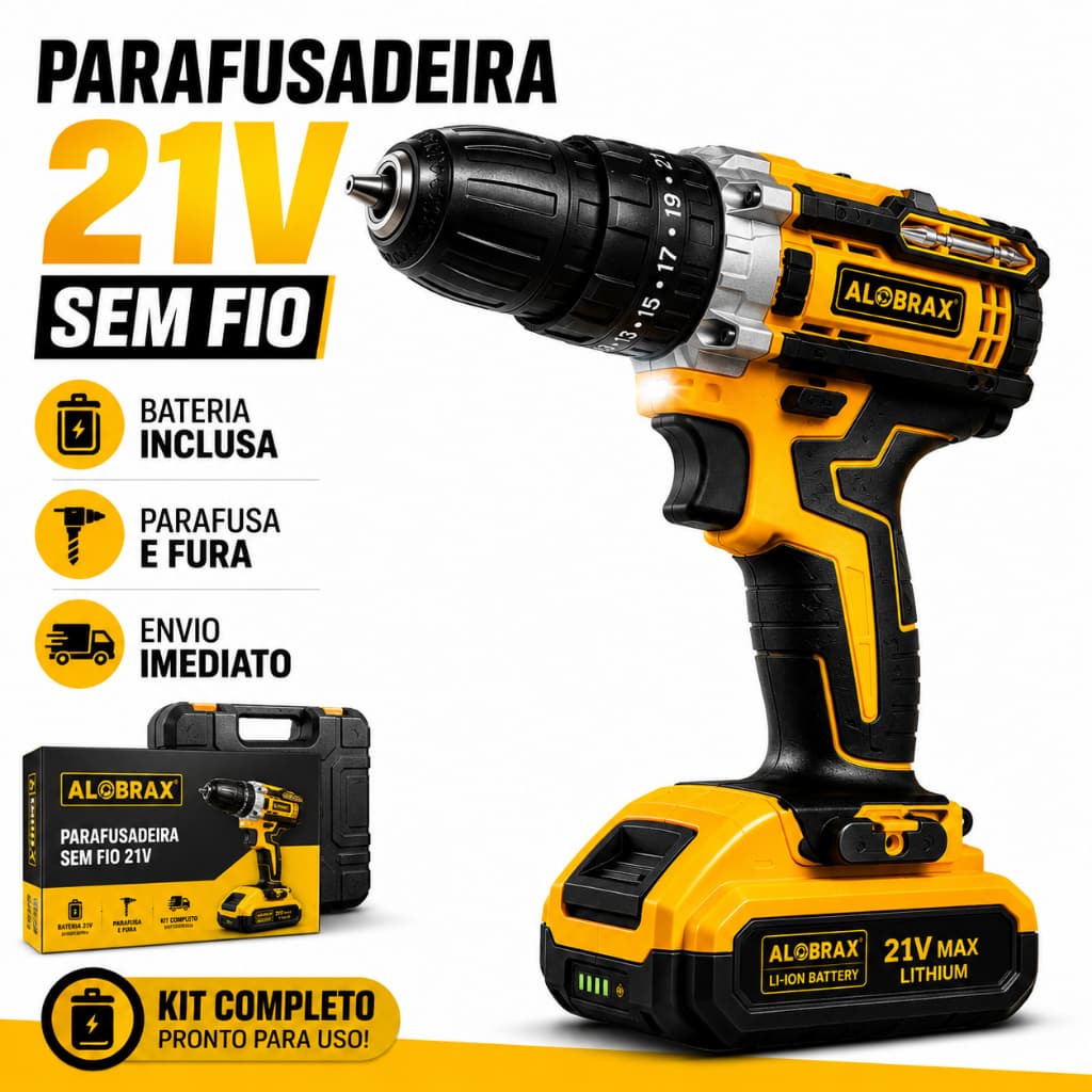 Furadeira Parafusadeira  Sem Fio 21V Alobrax Obra-101 Bateria Recarregável