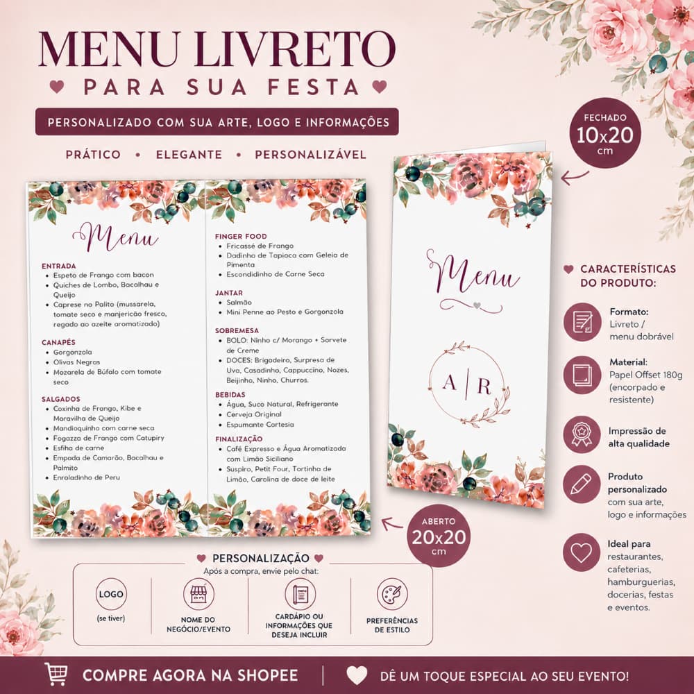 Menu Personalizado em Livreto | Cardápio Premium | Papel Offset 180g