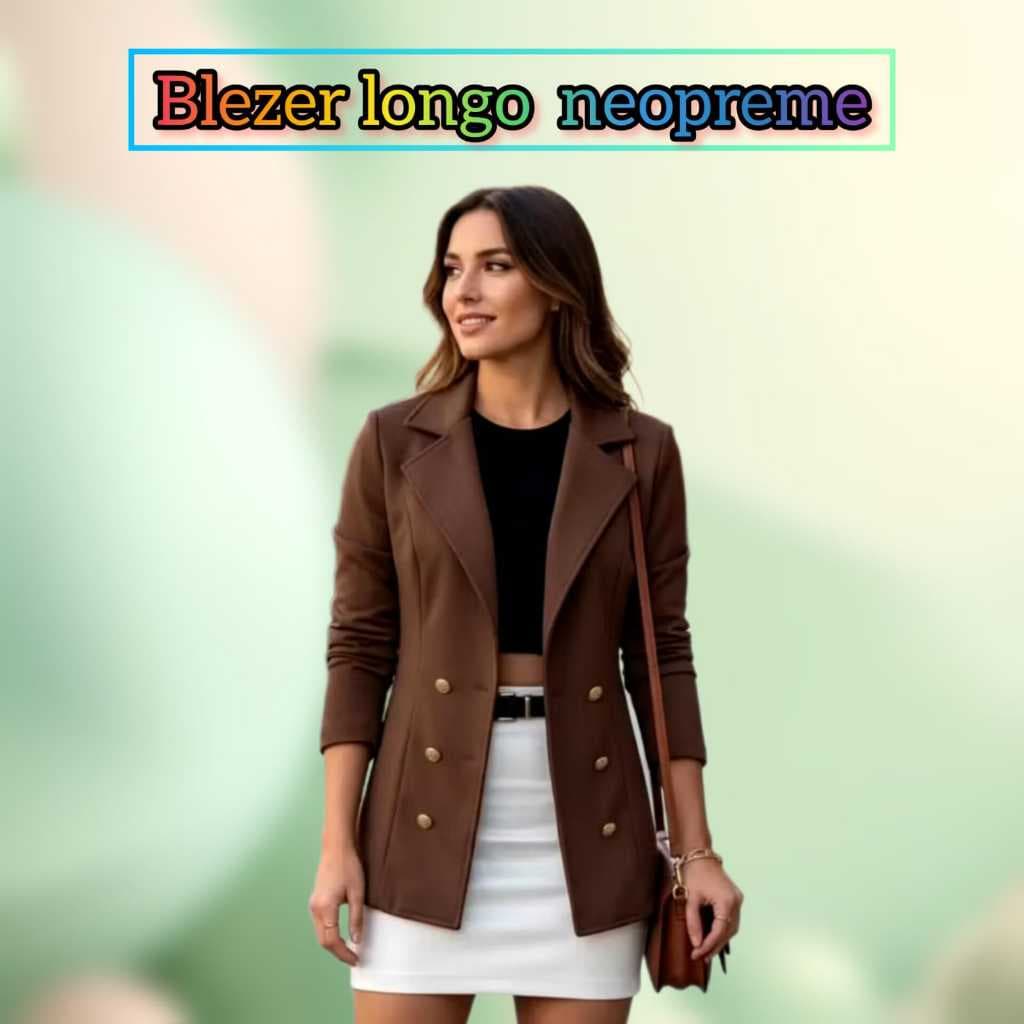 Blazer Max Feminino Casaco Social Neoprene Com Botões Elegante Moda Feminina Manga Longa Neoprene