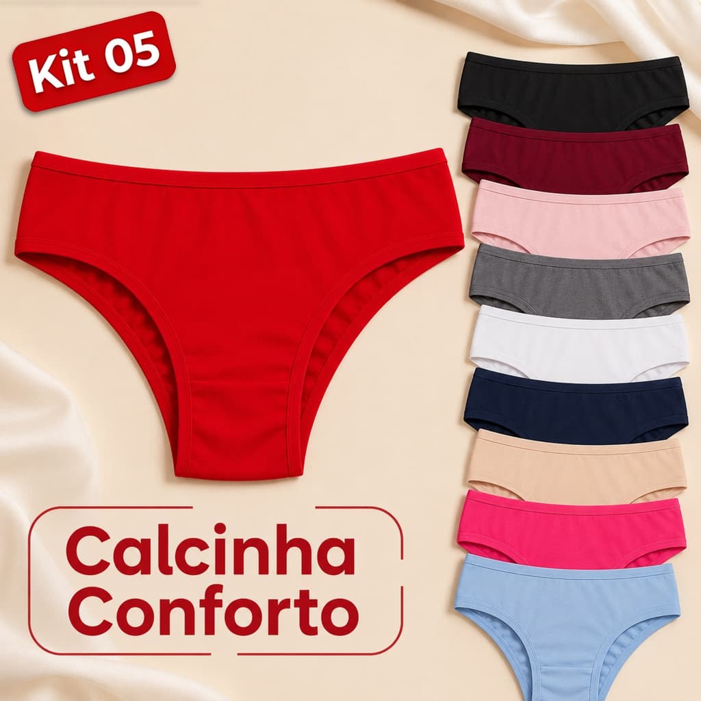 Kit 5 Calcinhas Conforto Tanga Feminina Básica Dia a Dia Microfibra com Forro de Algodão