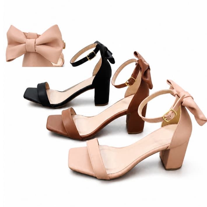 sandália feminina rasteirinha Sandália Feminina Salto Bloco 7cm Grosso Com Laço Elegante Festa Casamento Confortável