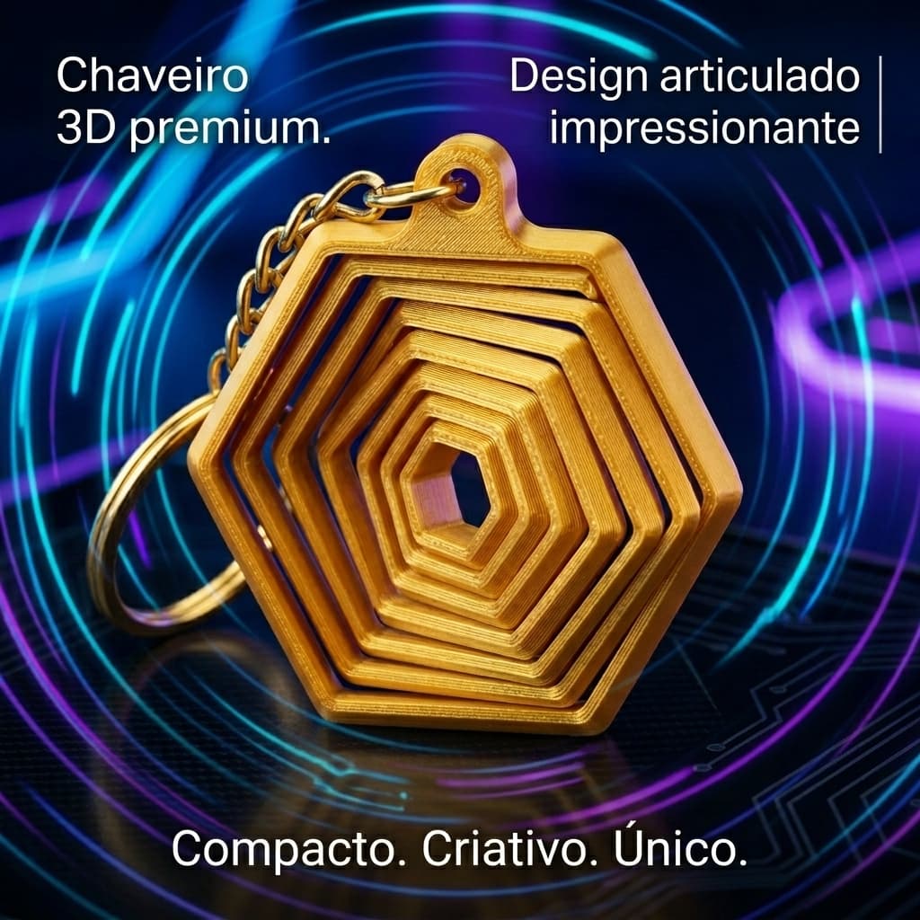 Chaveiro HexaFlex 3D Articulável Premium – Design Geométrico Moderno