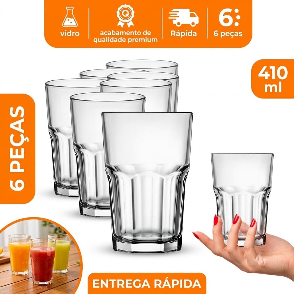 Kit jogo de 6,12 ou 24 Copos Bristol Long Drink 410ml Conjunto Vidro Grande Resistente - Transparente Nadir Duralex