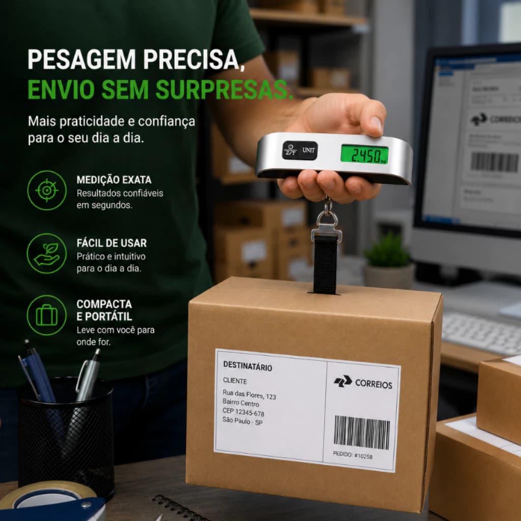 Balança Digital Precisão de Peso Portátil de Mãos para Malas e Pescas Pesa Até 50kg