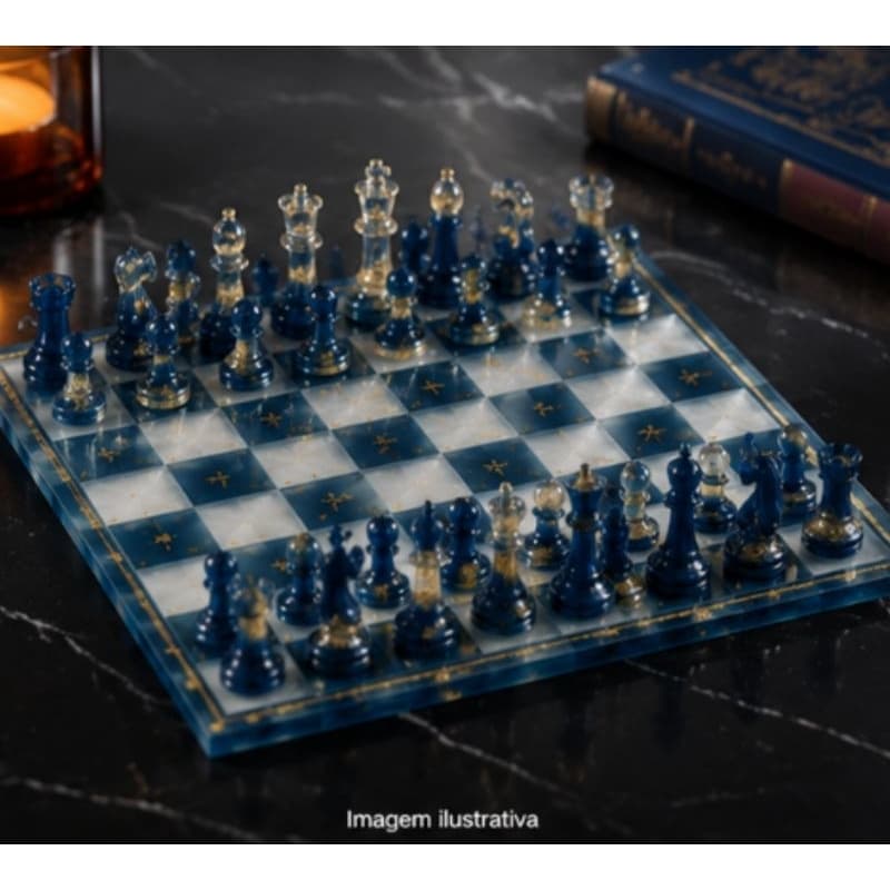 JOGO DE XADREZ / DAMAS ARTESANAL EM RESINA