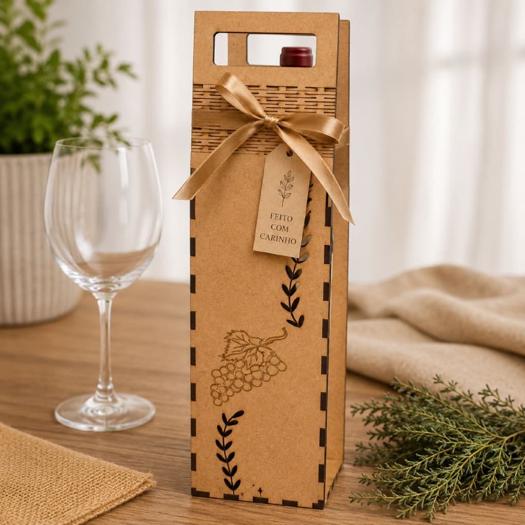 Caixa Porta Vinho MDF Presente Elegante Para Garrafa Decoração e Lembrancinha