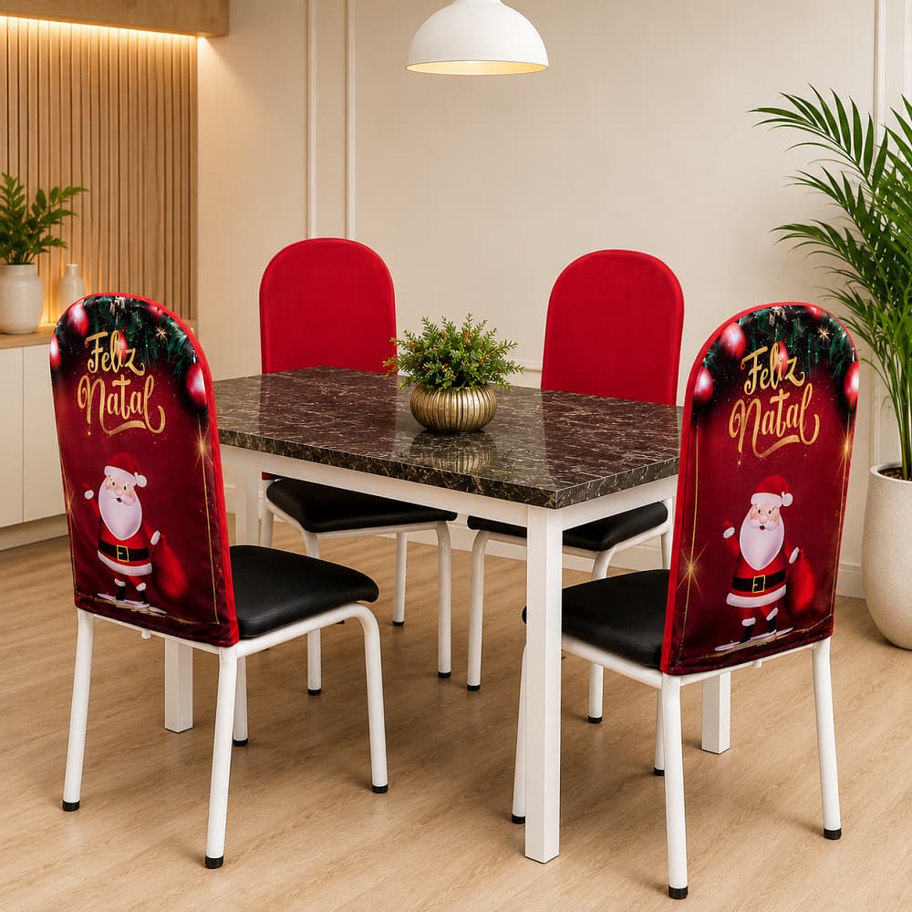 Kit 4 Capas De Encosto Para Cadeira Tubular Estampa Natal