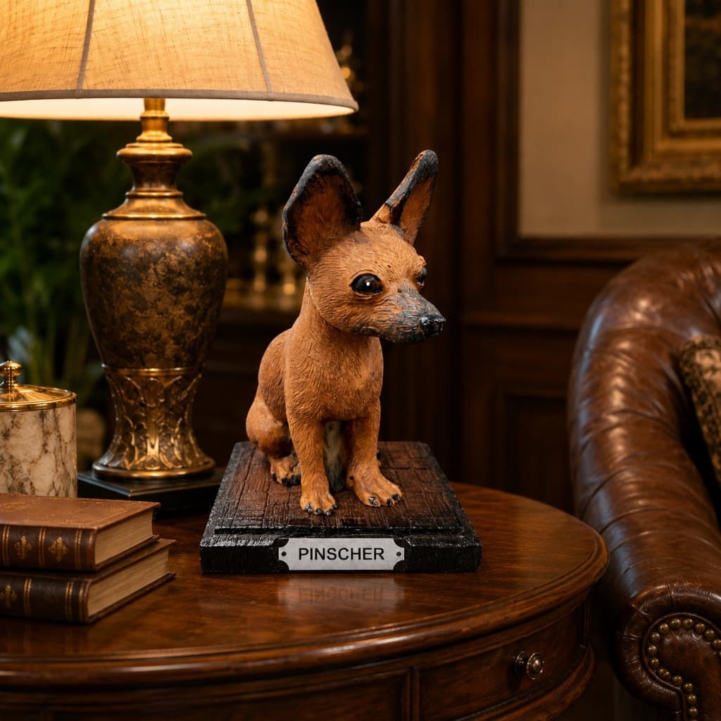 Escultura Decorativa Cachorro Pinscher Realista Marrom