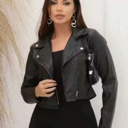 Jaqueta de Courino Com Zíper Inverno Moda Tendência